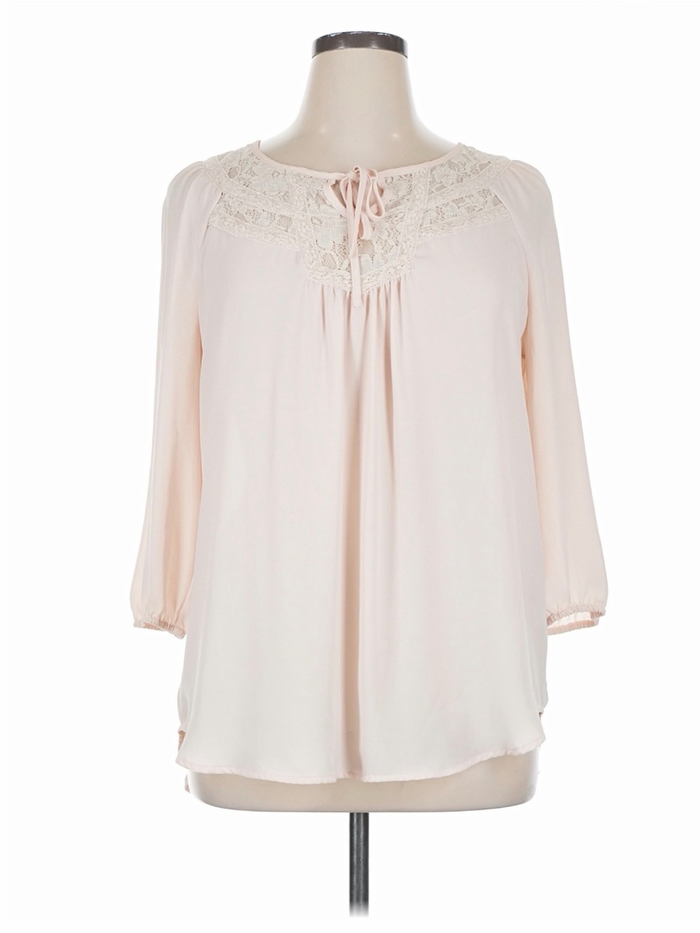 Lauren Conrad 3-4 sleeves, keyhole, lace up, tunic top, Light Pink Blouse